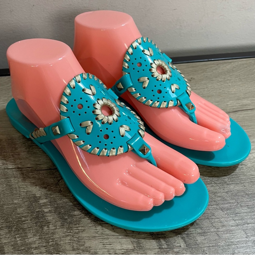 Women JACK ROGERS Turquoise GEORGICA Plastic JELLY Thong SUMMER Designer SANDALS
